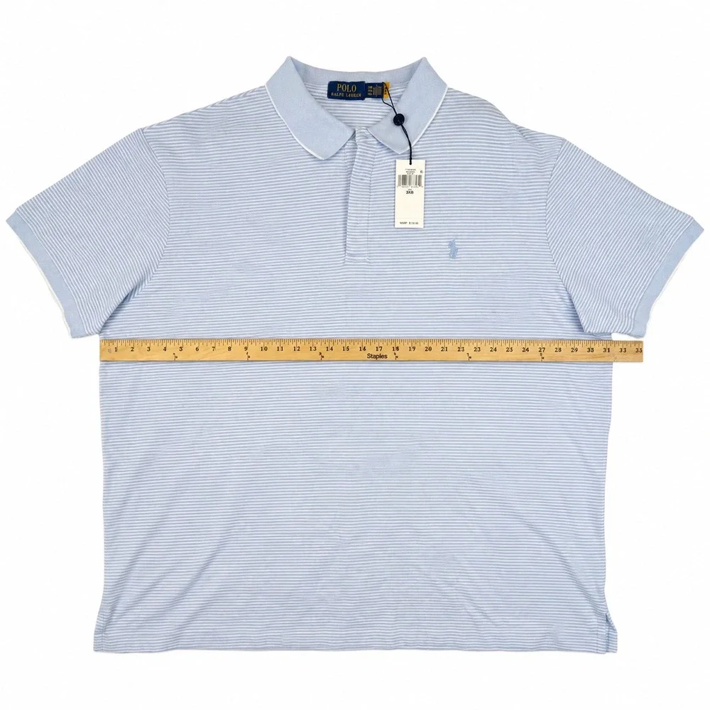 Polo Ralph Lauren Men's Shirt 3XBB Big Light Blue Striped Short Sleeve Polo NWT